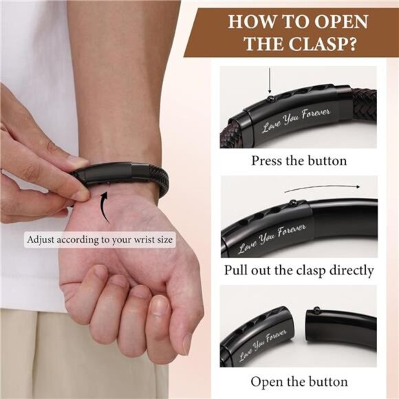 Mens Leather Bracelet Infinity Knot Engraved Love You Forever Adjustable Gift - Picture 5 of 7